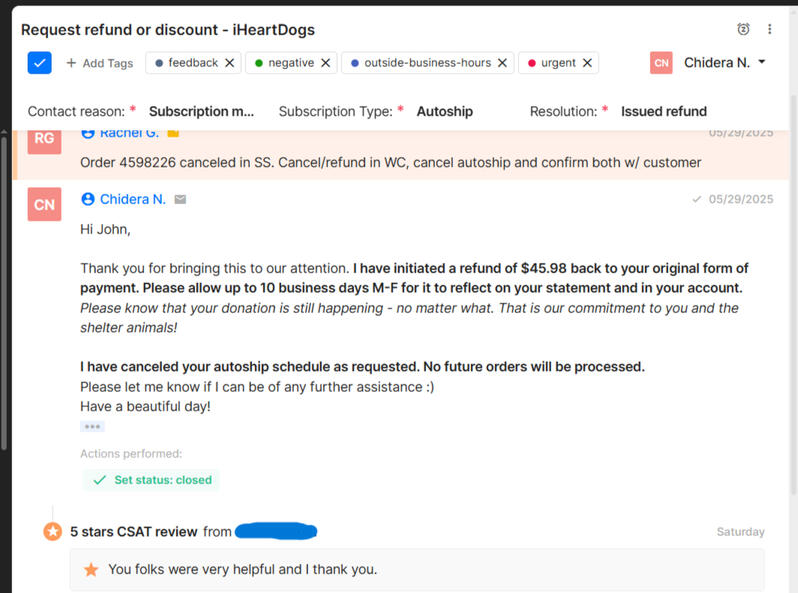 Customer feedback on an effective resolution