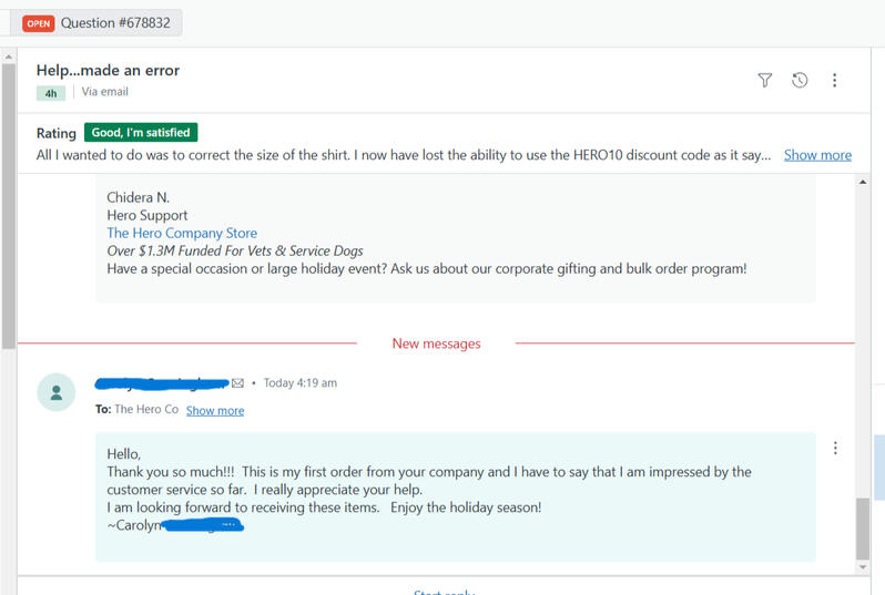 Resolved a customer's error on T-shirt sizing