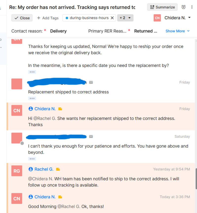 Went above and beyond to resolve an issue via Live chat on Gorgias
