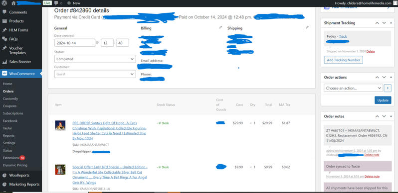Order replacement in Woocommerce